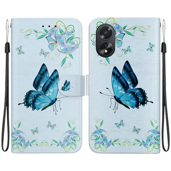 For OPPO A38 4G / A18 Crystal Texture Colored Drawing Leather Phone Case(Blue Pansies)