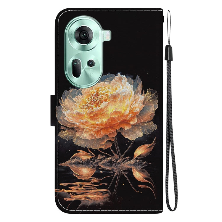 For OPPO Reno11 Global Crystal Texture Colored Drawing Leather Phone Case(Gold Peony)