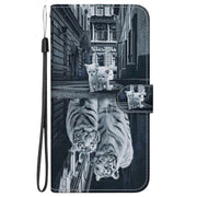 For OPPO Reno11 Pro 5G Global Crystal Texture Colored Drawing Leather Phone Case(Cat Tiger Reflection)