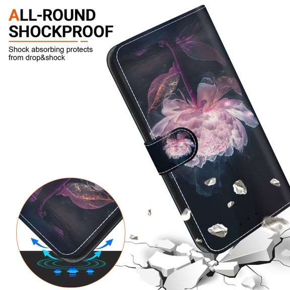 For OPPO A60 4G Crystal Texture Colored Drawing Leather Phone Case(Purple Peony)