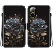 For Realme C67 4G Global Crystal Texture Colored Drawing Leather Phone Case(Black Rose)
