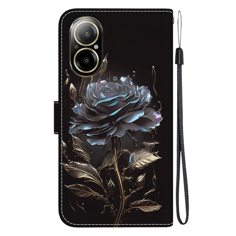 For Realme C67 4G Global Crystal Texture Colored Drawing Leather Phone Case(Black Rose)