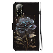 For Realme C67 4G Global Crystal Texture Colored Drawing Leather Phone Case(Black Rose)