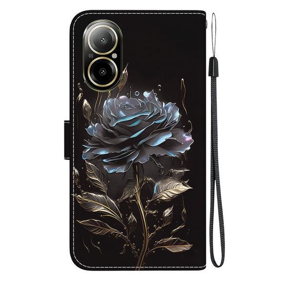 For Realme C67 4G Global Crystal Texture Colored Drawing Leather Phone Case(Black Rose)