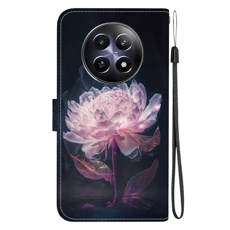 For Realme 12 5G Crystal Texture Colored Drawing Leather Phone Case(Purple Peony)