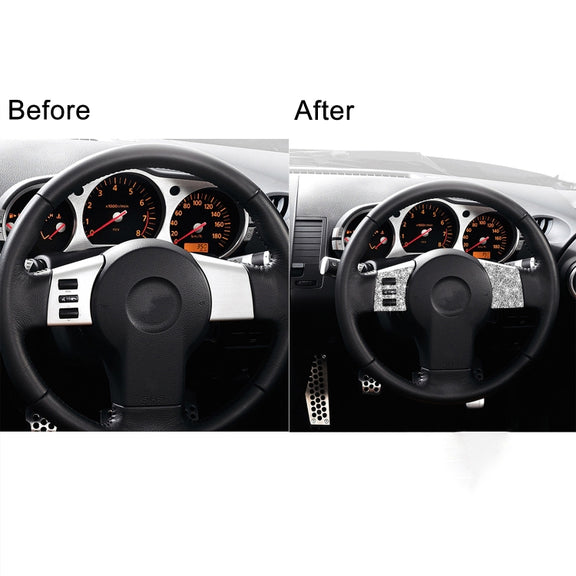 For Nissan 350Z 2003-2009 2pcs Car Steering Wheel Button Frame C Diamond Sticker,Left and Right Drive Universal