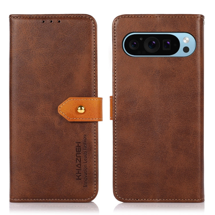 For Google Pixel 9 KHAZNEH Dual-color Cowhide Texture Flip Leather Phone Case(Brown)