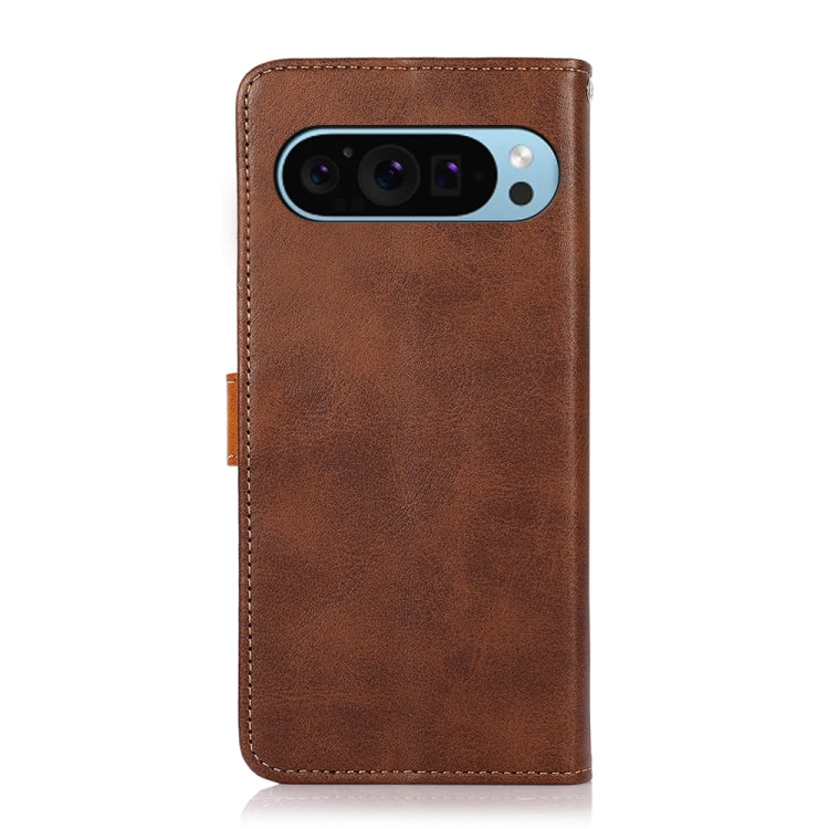 For Google Pixel 9 KHAZNEH Dual-color Cowhide Texture Flip Leather Phone Case(Brown)