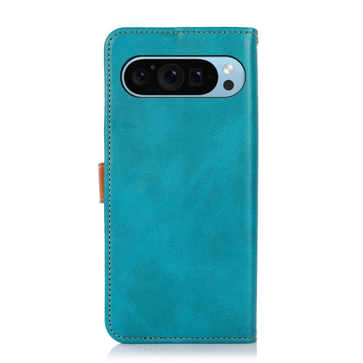 For Google Pixel 9 KHAZNEH Dual-color Cowhide Texture Flip Leather Phone Case(Blue)