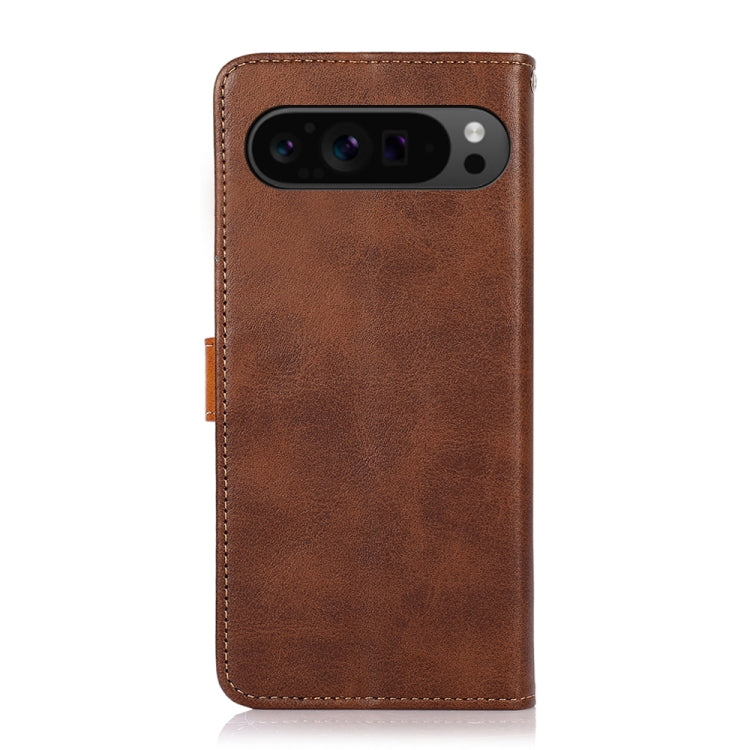 For Google Pixel 9 Pro KHAZNEH Dual-color Cowhide Texture Flip Leather Phone Case(Brown)