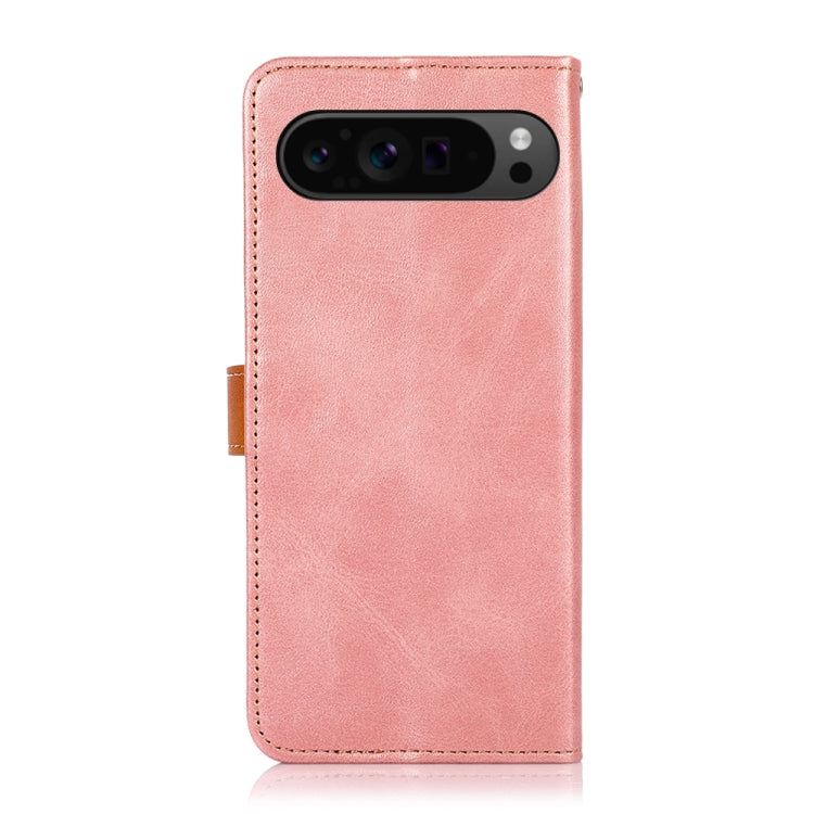 For Google Pixel 9 Pro KHAZNEH Dual-color Cowhide Texture Flip Leather Phone Case(Rose Gold)