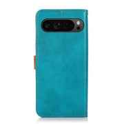 For Google Pixel 9 Pro KHAZNEH Dual-color Cowhide Texture Flip Leather Phone Case(Blue)