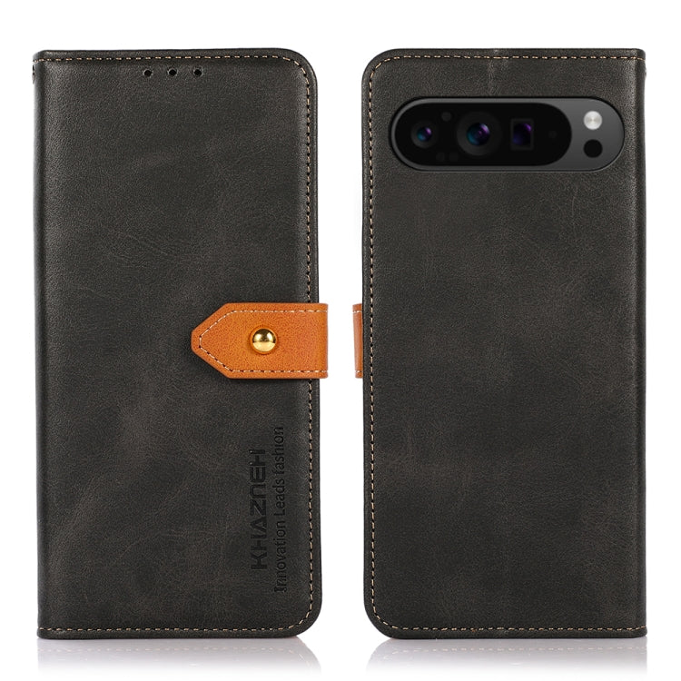 For Google Pixel 9 Pro KHAZNEH Dual-color Cowhide Texture Flip Leather Phone Case(Black)