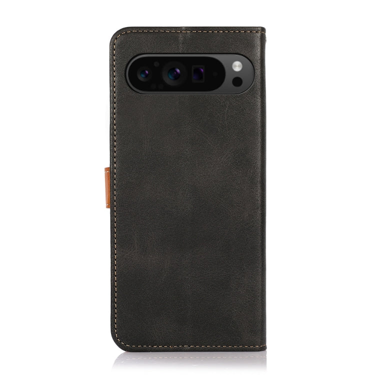 For Google Pixel 9 Pro KHAZNEH Dual-color Cowhide Texture Flip Leather Phone Case(Black)