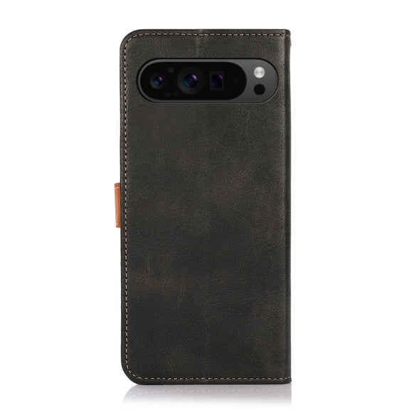 For Google Pixel 9 Pro KHAZNEH Dual-color Cowhide Texture Flip Leather Phone Case(Black)