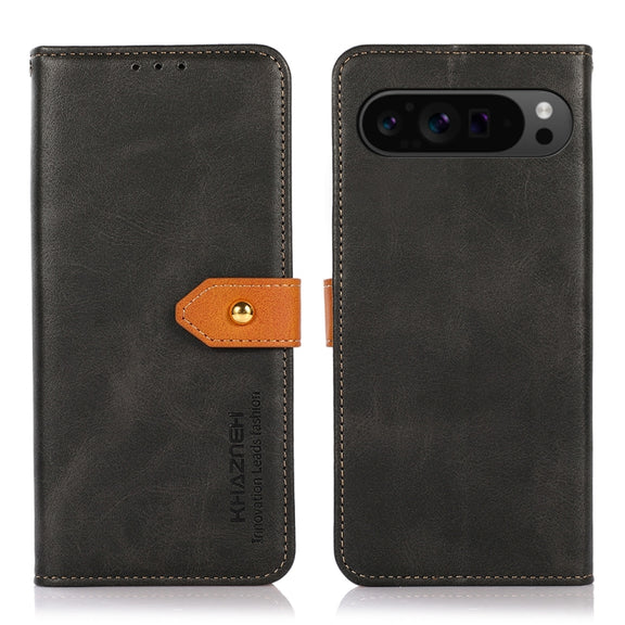 For Google Pixel 9 Pro KHAZNEH Dual-color Cowhide Texture Flip Leather Phone Case(Black)