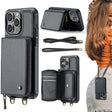 For iPhone 16 Pro Max JEEHOOD C22 Series Zipper Wallet Leather Phone Case with Dual Lanyard(Black) - free shipping - PMC TechLife - Order now!