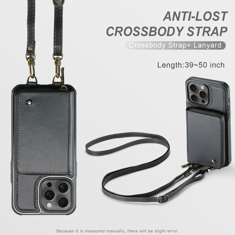 For iPhone 16 Pro Max JEEHOOD C22 Series Zipper Wallet Leather Phone Case with Dual Lanyard(Black)