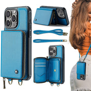 For iPhone 16 Pro Max JEEHOOD C22 Series Zipper Wallet Leather Phone Case with Dual Lanyard(Blue)