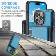 For iPhone 16 Pro Max JEEHOOD C22 Series Zipper Wallet Leather Phone Case with Dual Lanyard(Blue)