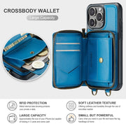 For iPhone 16 Pro Max JEEHOOD C22 Series Zipper Wallet Leather Phone Case with Dual Lanyard(Blue)
