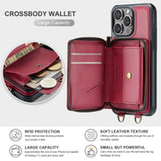 For iPhone 16 Pro Max JEEHOOD C22 Series Zipper Wallet Leather Phone Case with Dual Lanyard(Red)