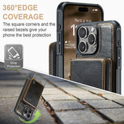 For iPhone 16 Pro Max JEEHOOD C22 Series Zipper Wallet Leather Phone Case with Dual Lanyard(Coffee)