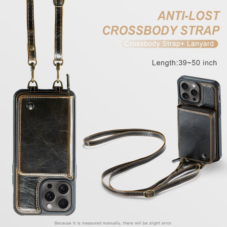 For iPhone 16 Pro Max JEEHOOD C22 Series Zipper Wallet Leather Phone Case with Dual Lanyard(Coffee)