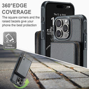 For iPhone 16 Pro JEEHOOD C22 Series Zipper Wallet Leather Phone Case with Dual Lanyard(Black)