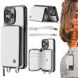 For iPhone 16 Pro JEEHOOD C22 Series Zipper Wallet Leather Phone Case with Dual Lanyard(White) - iPhone 16 Pro Cases by JEEHOOD | Online Shopping South Africa | PMC TechLife | Buy Now Pay Later Mobicred