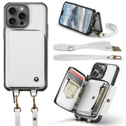 For iPhone 16 Pro JEEHOOD C22 Series Zipper Wallet Leather Phone Case with Dual Lanyard(White)