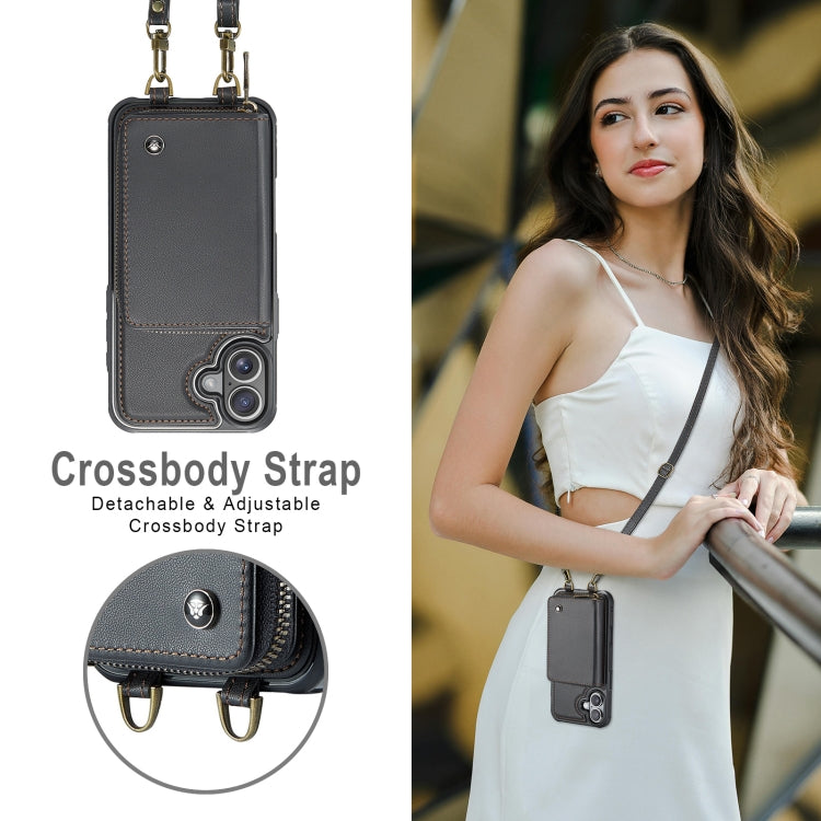 For iPhone 16 Plus JEEHOOD C22 Series Zipper Wallet Leather Phone Case with Dual Lanyard(Black)