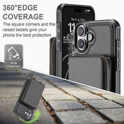 For iPhone 16 Plus JEEHOOD C22 Series Zipper Wallet Leather Phone Case with Dual Lanyard(Black)