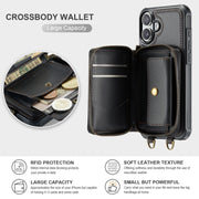 For iPhone 16 Plus JEEHOOD C22 Series Zipper Wallet Leather Phone Case with Dual Lanyard(Black)