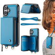 For iPhone 16 Plus JEEHOOD C22 Series Zipper Wallet Leather Phone Case with Dual Lanyard(Blue) - iPhone 16 Plus Cases by JEEHOOD | Online Shopping South Africa | PMC TechLife | Buy Now Pay Later Mobicred