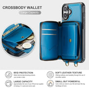 For iPhone 16 Plus JEEHOOD C22 Series Zipper Wallet Leather Phone Case with Dual Lanyard(Blue)