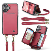 For iPhone 16 Plus JEEHOOD C22 Series Zipper Wallet Leather Phone Case with Dual Lanyard(Red)