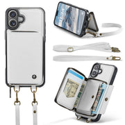 For iPhone 16 Plus JEEHOOD C22 Series Zipper Wallet Leather Phone Case with Dual Lanyard(White)