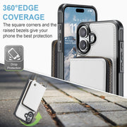 For iPhone 16 Plus JEEHOOD C22 Series Zipper Wallet Leather Phone Case with Dual Lanyard(White)