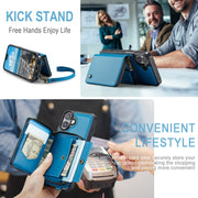 For iPhone 16 JEEHOOD C22 Series Zipper Wallet Leather Phone Case with Dual Lanyard(Blue)