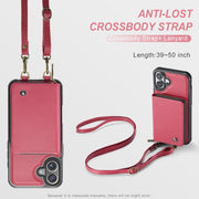 For iPhone 16 JEEHOOD C22 Series Zipper Wallet Leather Phone Case with Dual Lanyard(Red)