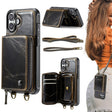 For iPhone 16 JEEHOOD C22 Series Zipper Wallet Leather Phone Case with Dual Lanyard(Coffee) - iPhone 16 Cases by JEEHOOD | Online Shopping South Africa | PMC TechLife | Buy Now Pay Later Mobicred