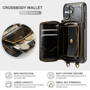 For iPhone 16 JEEHOOD C22 Series Zipper Wallet Leather Phone Case with Dual Lanyard(Coffee)