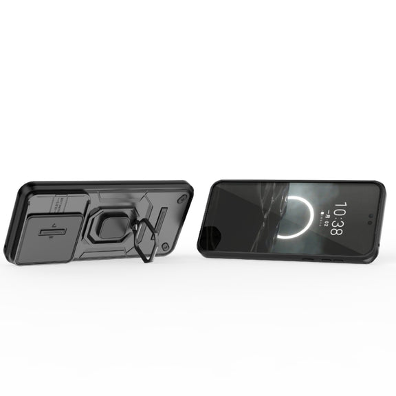 For Huawei Pura 70 Sliding Camshield TPU + PC Shockproof Phone Case with Holder(Black)