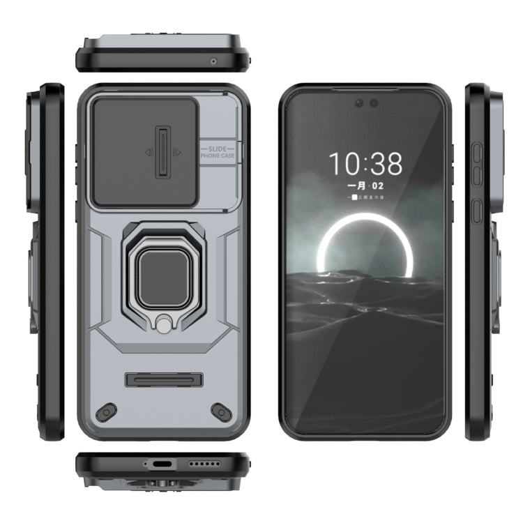 For Huawei Pura 70 Sliding Camshield TPU + PC Shockproof Phone Case with Holder(Grey)