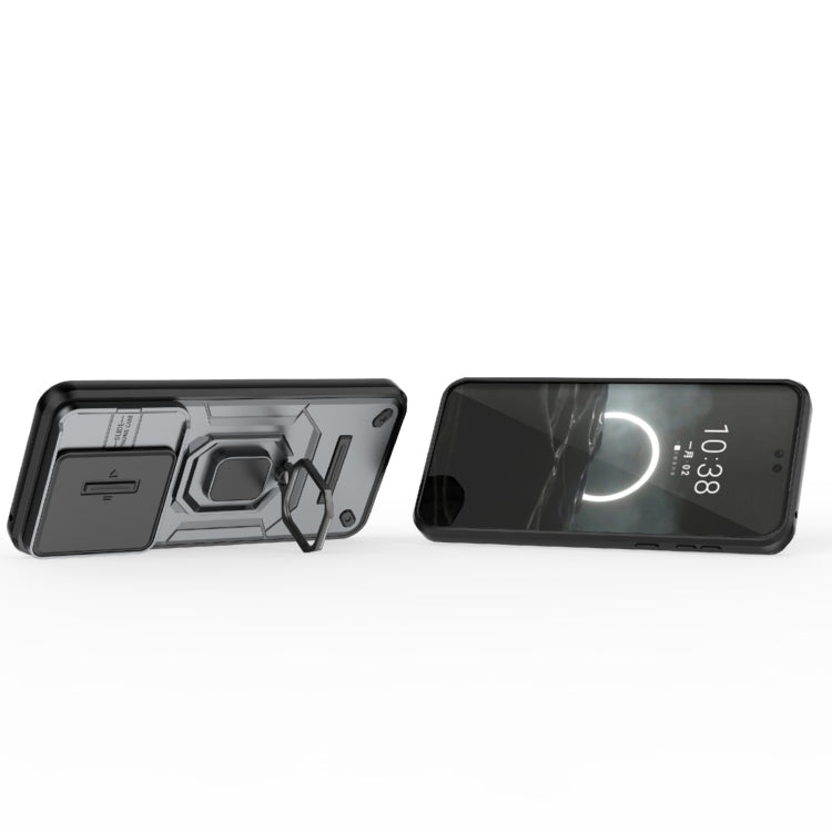 For Huawei Pura 70 Sliding Camshield TPU + PC Shockproof Phone Case with Holder(Grey)