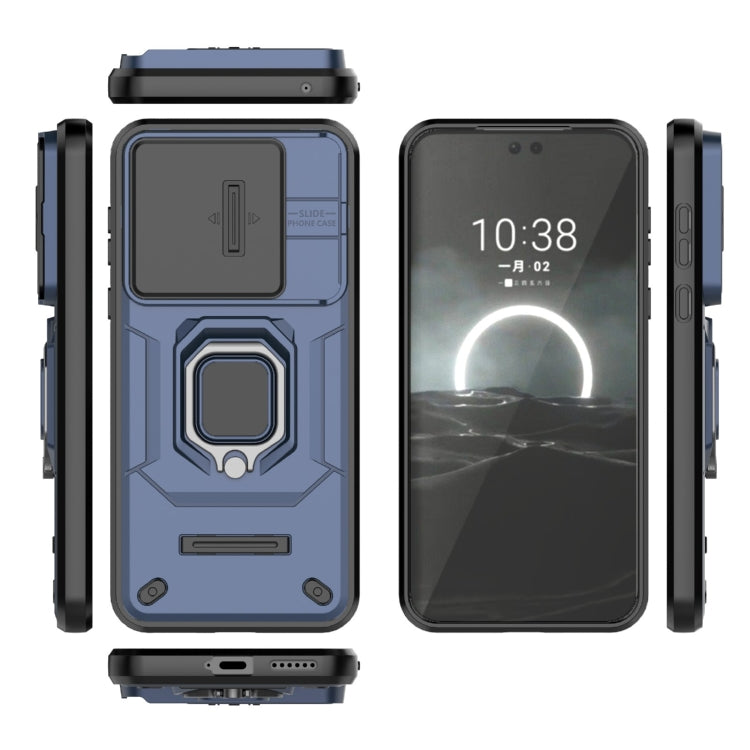 For Huawei Pura 70 Sliding Camshield TPU + PC Shockproof Phone Case with Holder(Blue)