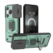For Huawei Pura 70 Sliding Camshield TPU + PC Shockproof Phone Case with Holder(Green)
