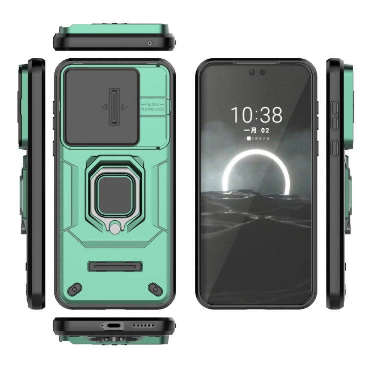 For Huawei Pura 70 Sliding Camshield TPU + PC Shockproof Phone Case with Holder(Green)