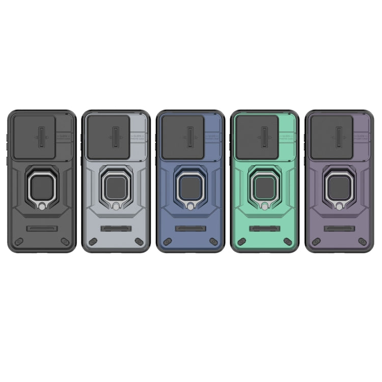 For Huawei Pura 70 Sliding Camshield TPU + PC Shockproof Phone Case with Holder(Green)